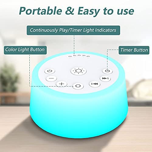 Color Noise Sound Machines with 10 Colors Night Light 25 Soothing Sounds and Sleep White Noise Machine 32 Volume Levels 5 Timers Adjustable Brightness Memory Function for Adults Kids Baby - görsel 6