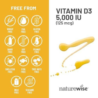 NatureWise Vitamin D3 5000iu (125 mcg) 1 Year Supply for Immune Support, Healthy Muscle Function, and Bone Health - Non-GMO, Gluten Free in Organic Extra Virgin Olive Oil, (Mini Softgel), 360 Count