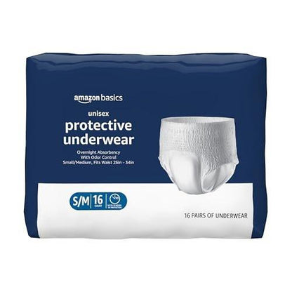 Unisex Protective Underwear, Overnight Absorbency, Small/Medium, 16 Count