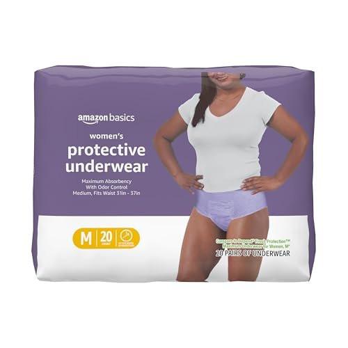 Amazon Basics Postpartum Incontinence Underwear for Women, Maximum Absorbency, Disposable, Fresh Protection, Odor Control, Comfortable Fit, Medium, Lavender, 20 Count - görsel 1