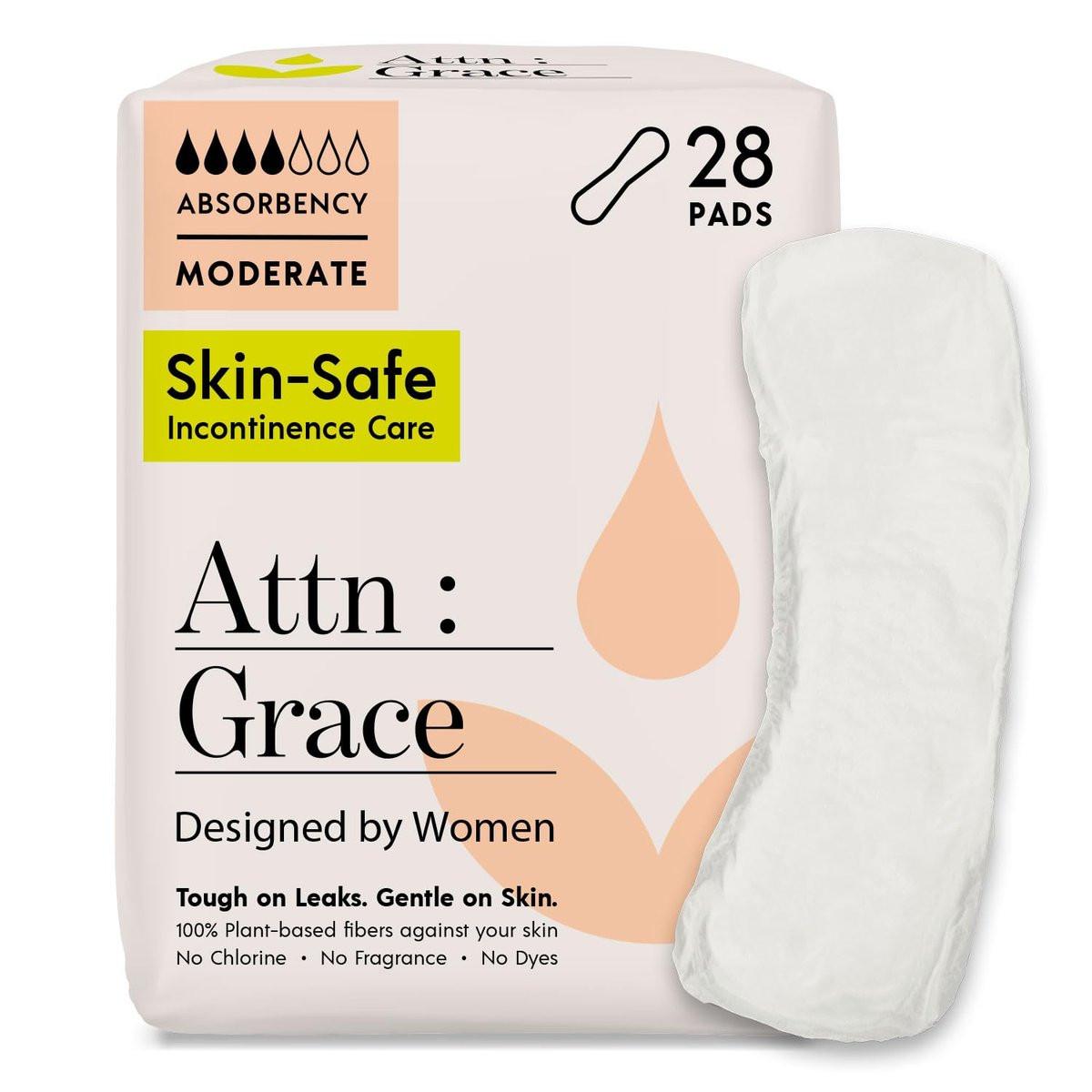 Attn: Grace Moderate Incontinence Pads for Women, 28-Pack - Plant-Based, High Absorbency, Breathable - Incontinence Pads for Moderate Bladder Leaks & Sensitive Skin - görsel 7