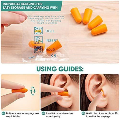 100 Pairs Orange Foam Ear Plugs - 33dB NRR Highest Protection, Soft & Comfortable Noise Canceling Earplugs for Sleeping, Work, Snoring, Construction, Loud Noise