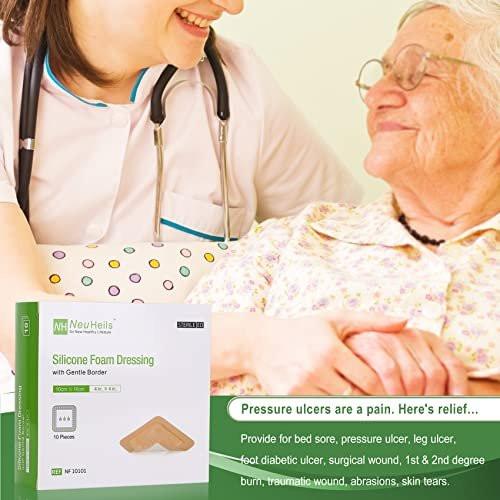 NeuHeils Silicone Adhesive Foam Dressing with Gentle Border 4''x4'' for Bed Sore Leg Ulcer 10 Pack, High Absorbency Waterproof Silicone Wound Bandage - görsel 5