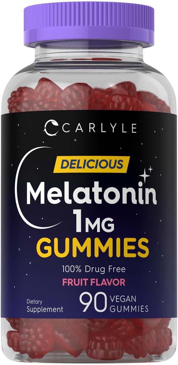 Carlyle Melatonin 1mg Gummies | 90 Count | Fruit Flavor Gummy Supplement | Vegan, Non-GMO, Gluten Free - görsel 7