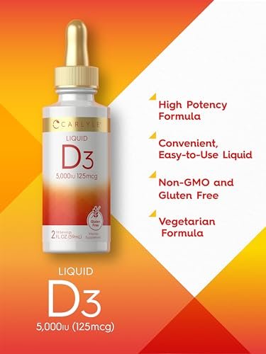 Carlyle Liquid Vitamin D3 | 5000 IU (125 mcg) | 2 oz | Vegetarian, Non-GMO, and Gluten Free Supplement | Vitamin D Liquid Drops for Adults - görsel 8