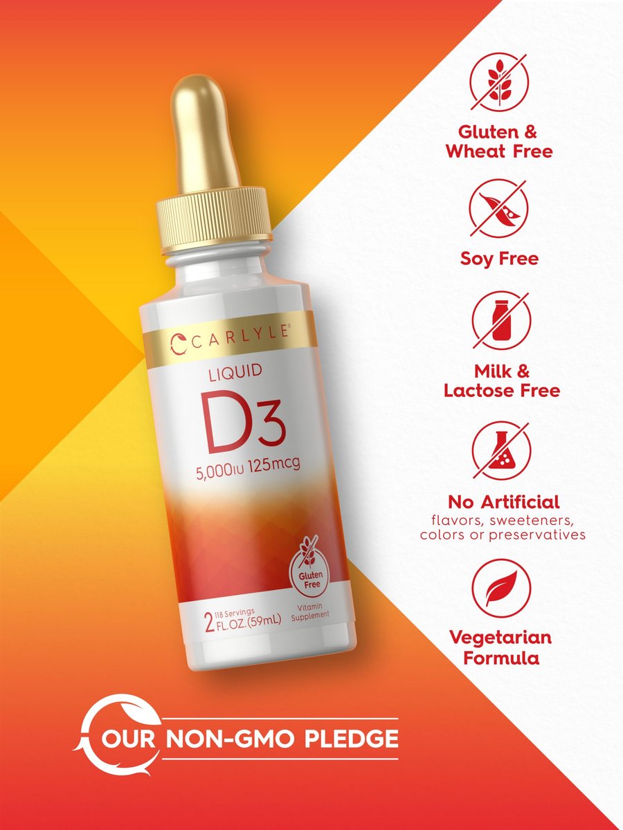 Carlyle Liquid Vitamin D3 | 5000 IU (125 mcg) | 2 oz | Vegetarian, Non-GMO, and Gluten Free Supplement | Vitamin D Liquid Drops for Adults - görsel 9