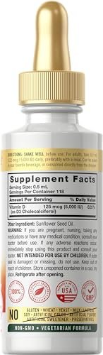 Carlyle Liquid Vitamin D3 | 5000 IU (125 mcg) | 2 oz | Vegetarian, Non-GMO, and Gluten Free Supplement | Vitamin D Liquid Drops for Adults - görsel 4