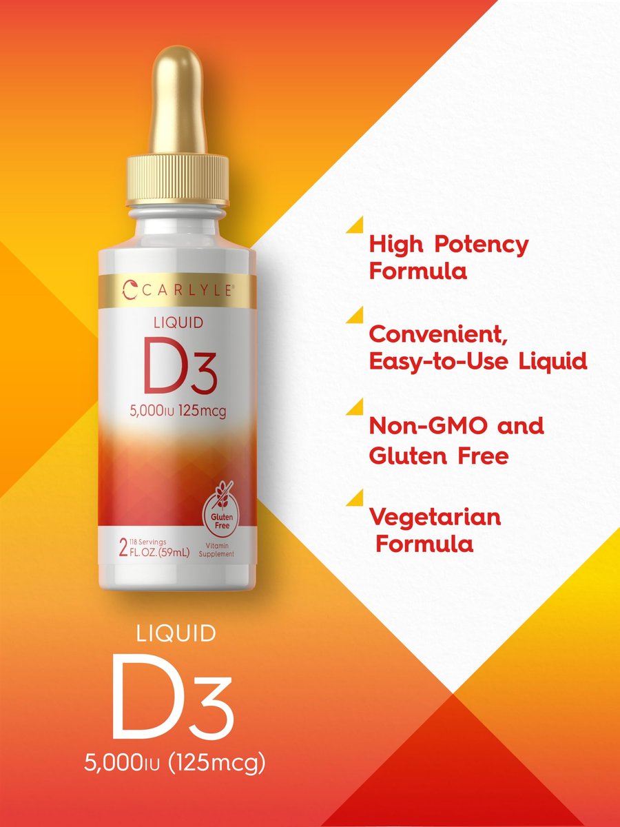 Carlyle Liquid Vitamin D3 | 5000 IU (125 mcg) | 2 oz | Vegetarian, Non-GMO, and Gluten Free Supplement | Vitamin D Liquid Drops for Adults - görsel 7