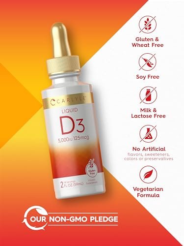 Carlyle Liquid Vitamin D3 | 5000 IU (125 mcg) | 2 oz | Vegetarian, Non-GMO, and Gluten Free Supplement | Vitamin D Liquid Drops for Adults - görsel 10