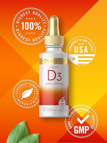 Carlyle Liquid Vitamin D3 | 5000 IU (125 mcg) | 2 oz | Vegetarian, Non-GMO, and Gluten Free Supplement | Vitamin D Liquid Drops for Adults - görsel 12