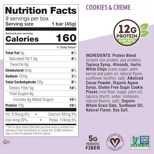 Lenny & Larry's Cookie-fied Protein Bar – Cookies & Creme Vegan Protein Bars 9x45g – Healthy Snacks with 12g Plant Protein & 5g Fiber – Gluten Free Power Bar, Non-GMO & Vegan - görsel 8