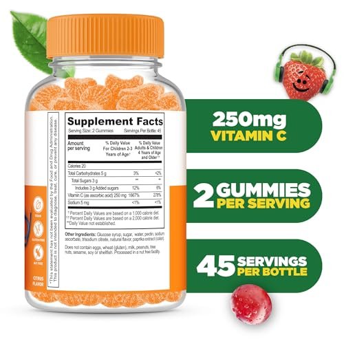 Lifeable Kids Vitamin C Gummies | 250mg | Great Tasting VIT C | Vegan GMO-Free Vitamin C Chewable | for Immune Support | 90 Gummies - görsel 2