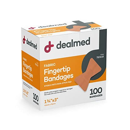 Dealmed Fabric Fingertip Flexible Adhesive Bandages – 100 Count (1 Pack) with Non-Stick Pad, Latex Free, 1 3/4" x 3"