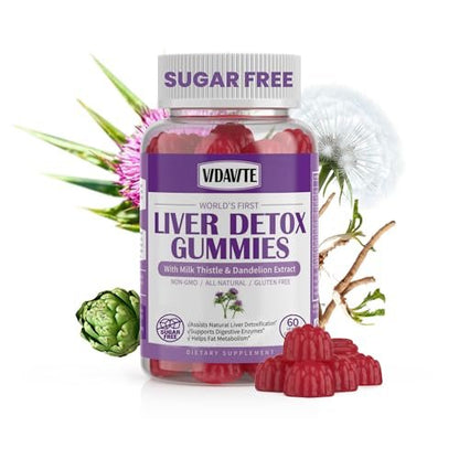 VIDAVITE Liver Cleanse Detox & Repair Gummies — Sugar-free, US-Made, 1500mg Milk Thistle Supplement with Artichoke, Dandelion and 20+ Herbs — Liver Support Supplement for Men & Women (60 Vegan Gummies)