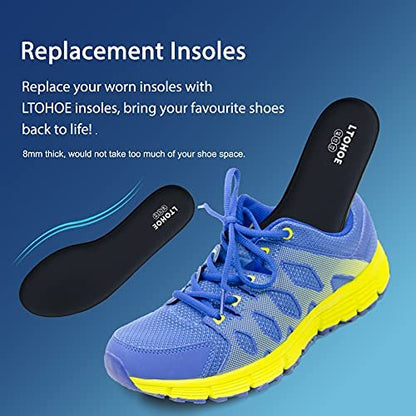 Memory Foam Insoles for Men, Replacement Shoe Inserts for Work Boot, Running Shoes, Hiking Shoes, Sneaker, Cushion Shoe Insoles for Foot Pain Relief, Comfort Inner Soles 8mm Black US 12