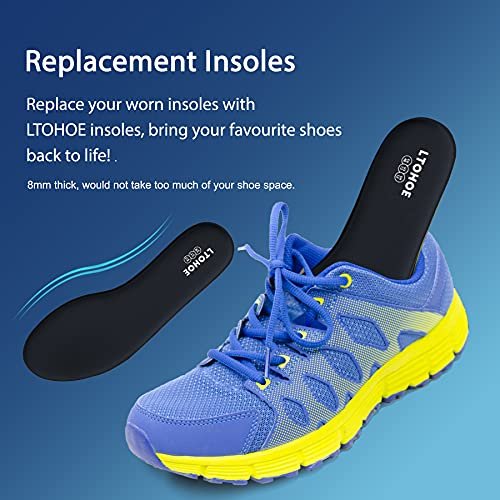 Memory Foam Insoles for Men, Replacement Shoe Inserts for Work Boot, Running Shoes, Hiking Shoes, Sneaker, Cushion Shoe Insoles for Foot Pain Relief, Comfort Inner Soles 8mm Black US 11 - görsel 10