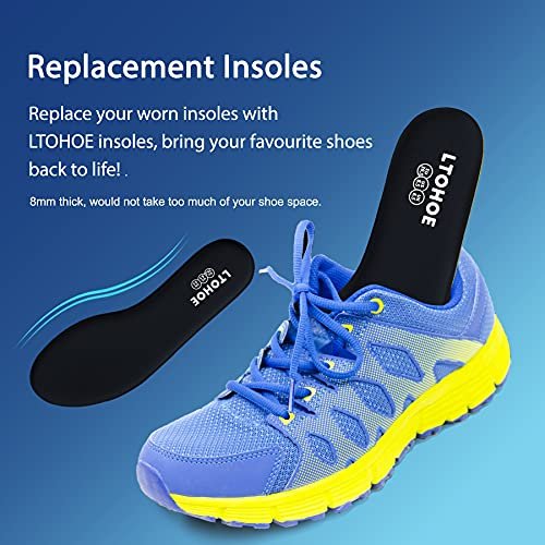 LTOHOE Memory Foam Insoles for Women, Replacement Shoe Inserts for Running Shoes, Hiking Shoes, Sneaker, Cushion Shoe Insoles Shock Absorbing for Foot Pain Relief, Comfort Inner Soles 8mm Black US 10 - görsel 10