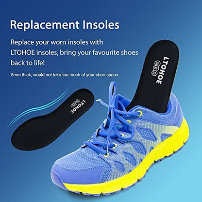 LTOHOE Memory Foam Insoles for Women, Replacement Shoe Inserts for Running Shoes, Hiking Shoes, Sneaker, Cushion Shoe Insoles Shock Absorbing for Foot Pain Relief, Comfort Inner Soles 8mm Black US 10