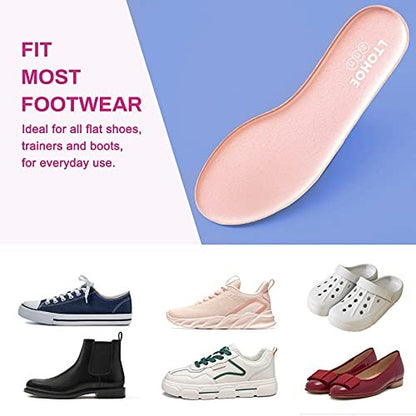 LTOHOE Memory Foam Insoles for Women, Replacement Shoe Inserts for Running Shoes, Hiking Shoes, Sneaker, Cushion Shoe Insoles Shock Absorbing for Foot Pain Relief, Comfort Inner Soles 8mm Pink US 8