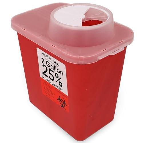 Oakridge Products Large Sharps Container for Home Use and Professional 2 Gallon (1-Pack) with Chimney Top, Biohazard Needle and Syringe Disposal, CDC Certified - görsel 1