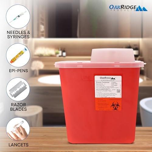 Oakridge Products Large Sharps Container for Home Use and Professional 2 Gallon (1-Pack) with Chimney Top, Biohazard Needle and Syringe Disposal, CDC Certified - görsel 3