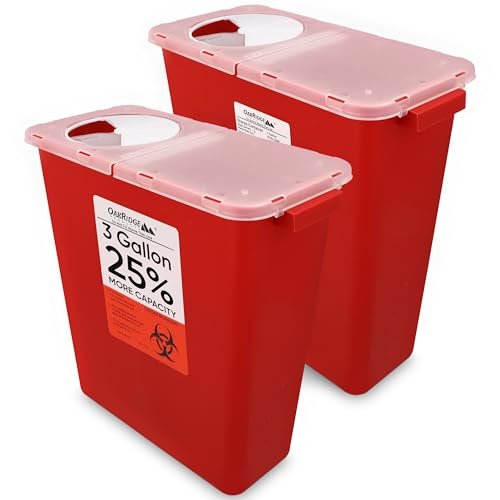 Oakridge Products Large Sharps Container for Home Use and Professional 3 Gallon (2-Pack) with Rotating lid, Biohazard Needle and Syringe Disposal, CDC Certified - görsel 1