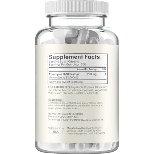 Clear Formulas Quick Absorption CoQ10 200mg - Coenzyme Q10 Potent Antioxidant for Heart Energy and Aging Support - High Stability CoQ10 Ubiquinone Capsules - Made in a cGMP US Lab - görsel 4