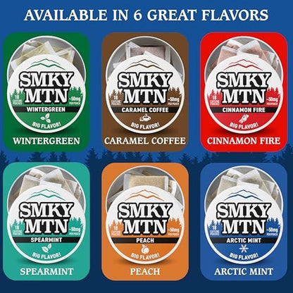 Smokey Mountain Caffeinated Pouches - Arctic Mint - Tobacco Free and Nicotine Free - 5 Can Box - 15 Pouches Per Can