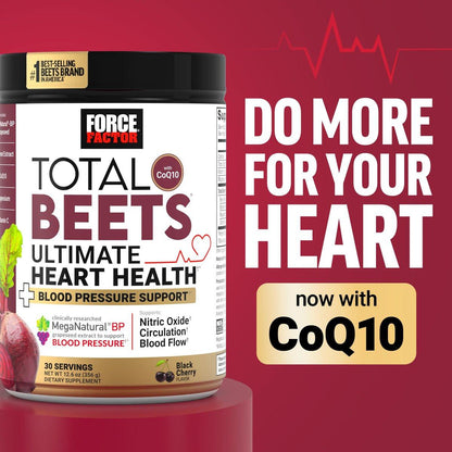 Force Factor Total Beets Drink Mix Superfood Powder with Nitrates to Support Circulation, Blood Flow, Nitric Oxide, Energy, Endurance, and Stamina, Cardiovascular Heart Health Supplement, 30 Servings