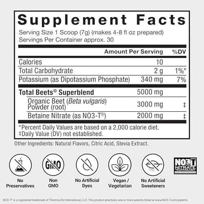 Force Factor Total Beets Drink Mix Superfood Powder with Nitrates to Support Circulation, Blood Flow, Nitric Oxide, Energy, Endurance, and Stamina, Cardiovascular Heart Health Supplement, 30 Servings