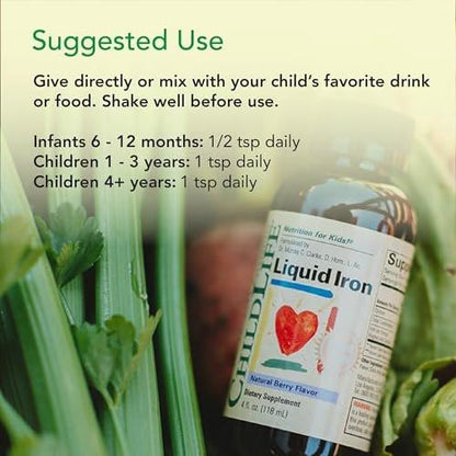 ChildLife Essentials Liquid Iron for Kids - Iron Vitamin Liquid Supplement for Toddler & Baby, Gluten Free, No Artificial Colors, No Added Sugar - Natural Berry Flavor, 4 Fl Oz