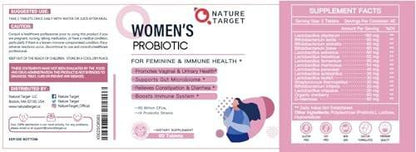 NATURE TARGET Probiotics for Women with Prebiotics, Cranberry and D-Mannose, 60 Billion CFUs, Women's Probiotic for Digestive Health, Gut Health, Immune Booster