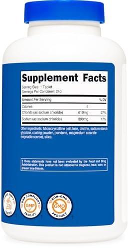 Nutricost Sodium Chloride 1000mg, 240 Tablets - Salt Tablets, Non-GMO, Gluten Free