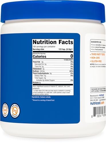 Nutricost Sodium Citrate Powder 1LB (16oz) - Food Grade, Non-GMO - Emulsifier, Natural Flavor Enhancer, Food Preservant - görsel 1
