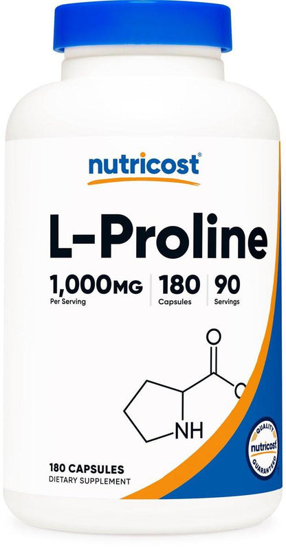 Nutricost L-Proline 1000mg, 180 Capsules (90 Servings) - 500mg Per Cap, Non-GMO, Gluten Free