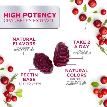 Cranberry Gummies - Urinary Tract Health Support Gummy - Cranberry Extract Supplement Helps Cleanse, Cran Berry Gummy Supplement With Vitamin C, Chewable Cran for Women and Men - 60 Gummies