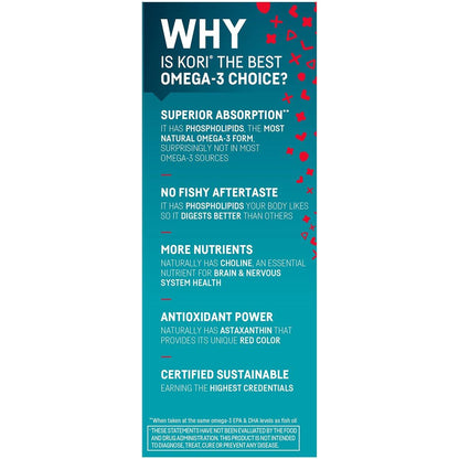 Kori Krill Oil Omega 3 Superior Absorption Oil Supplement, EPA & DHA, 600 mg, 60 Softgels
