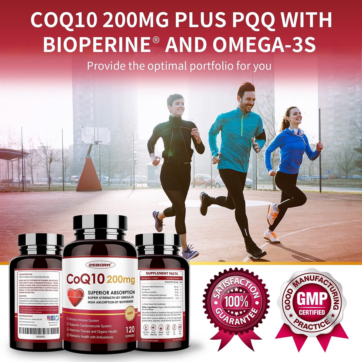 ZEBORA CoQ10-200mg-Softgels with PQQ, BioPerine & Omega-3, 120 Servings Coenzyme Q10(Ubiquinone) Supplement for High-Absorption, Powerful-Antioxidant, Support Heart & Energy-Production - görsel 9
