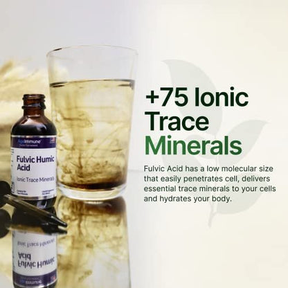 Fulvic Humic Acid 75 + Ionic Trace Minerals - Plant Derived in USA - Fulvic Acid Minerals Concentrate for Energy, Gut Health and Hydration- 1 gram of Liquid Supplement per Serving - 2 oz.