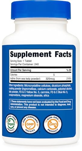 Nutricost Iodine (Natural Iodine from Sea Kelp) 325mcg, 240 Tablets - Non-GMO, Gluten Free - görsel 7