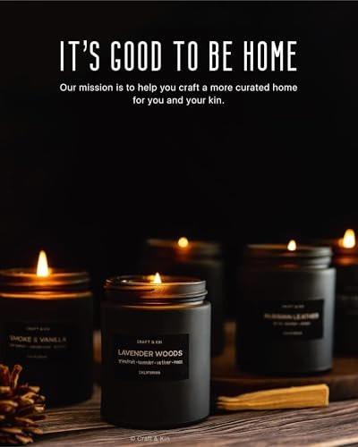 Craft & Kin Premium Vintage Leather Candle | Black Scented Candles for Men | Long Lasting with 45 Hour Burn Time, 7.6oz | Soy Candles | Aromatherapy at Home | Gifts for Men - görsel 5