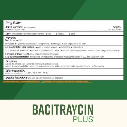 Bacitraycin Plus First Aid Antibiotic Ointment, Wound Healing Ointment for Minor Cuts, Scrapes and Burns, with Bacitracin Zinc and Moisturizing Aloe Vera, Original, 1 oz, 2 Pack - görsel 3