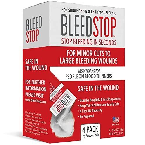 BleedStop™ First Aid Powder for Blood Clotting, Trauma Kit, Blood Thinner Patients, Camping Safety, and Survival Equipment for Moderate to Severe Bleeding Wounds or Nosebleeds - 4 (15g) Pouches - görsel 1