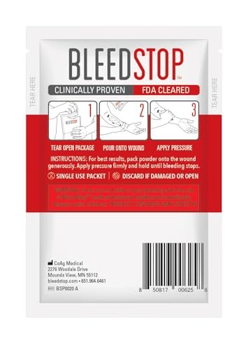 BleedStop™ First Aid Powder for Blood Clotting, Trauma Kit, Blood Thinner Patients, Camping Safety, and Survival Equipment for Moderate to Severe Bleeding Wounds or Nosebleeds - 2 (20g) Pouches - görsel 4