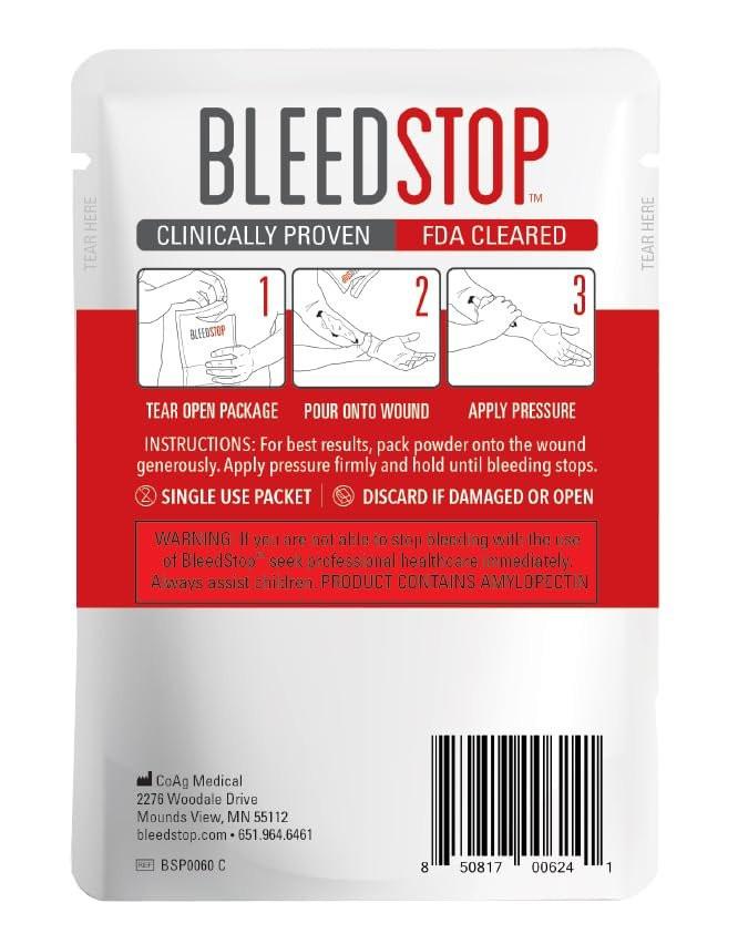 BleedStop™ First Aid Powder for Blood Clotting, Trauma Kit, Blood Thinner Patients, Camping Safety, and Survival Equipment for Moderate to Severe Bleeding Wounds or Nosebleeds - 1 (60g) Pouch - görsel 1