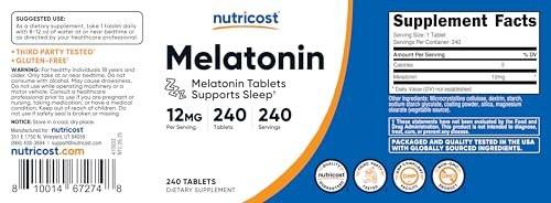Nutricost Melatonin 12mg, 240 Tablets - 12mg Per Serving, Non-GMO, Gluten Free - görsel 9