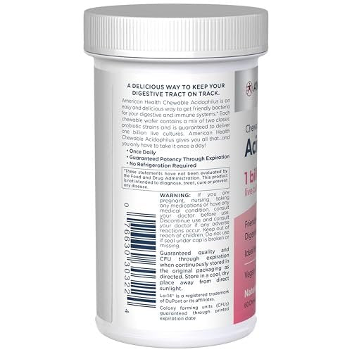 American Health Daily Chewable Tablet Acidophilus, 1 Billion Live Cultures, Beneficial Bacteria for The Digestive & Immune Systems, Strawberry, 60 Count - görsel 1
