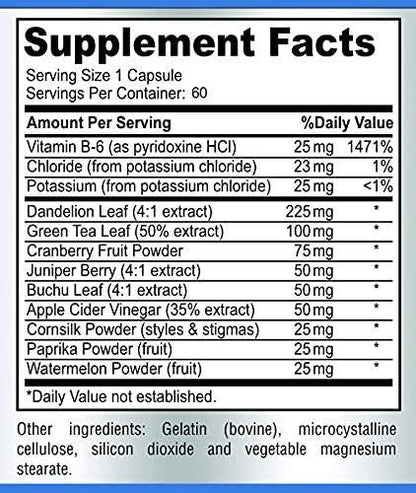 Water Away Gentle Herbal Diuretic - Natural Diuretic Water Pills - Relieve Bloating, Reduce Excess Water Weight with Dandelion Leaf, Green Tea, Detox Cleanse & Urinary Health. Non-GMO, 60 Capsules