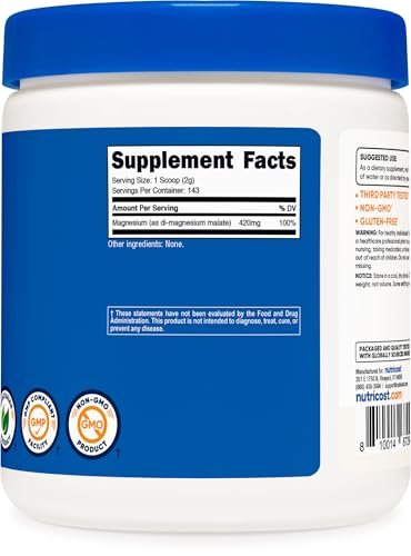 Nutricost Magnesium Malate Powder (300g) - 420mg of Magnesium Per Serving - Non-GMO, Gluten Free