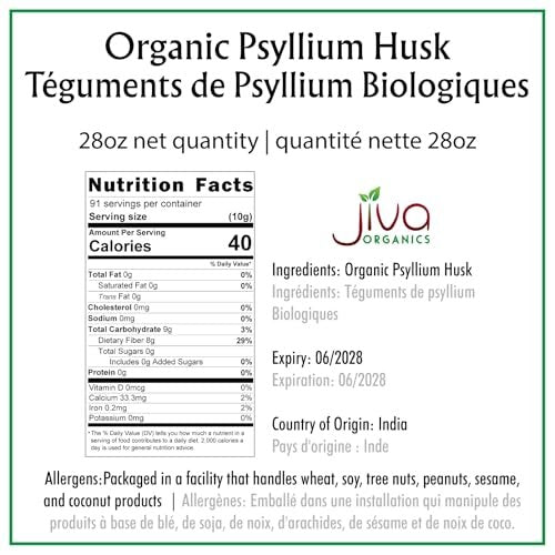 Jiva Organics Whole Psyllium Husk (Isabgol) 1.75 LB (28 Oz) Jumbo Bag - Non-GMO, Unflavored - Keto Friendly, Soluble Fiber - görsel 6